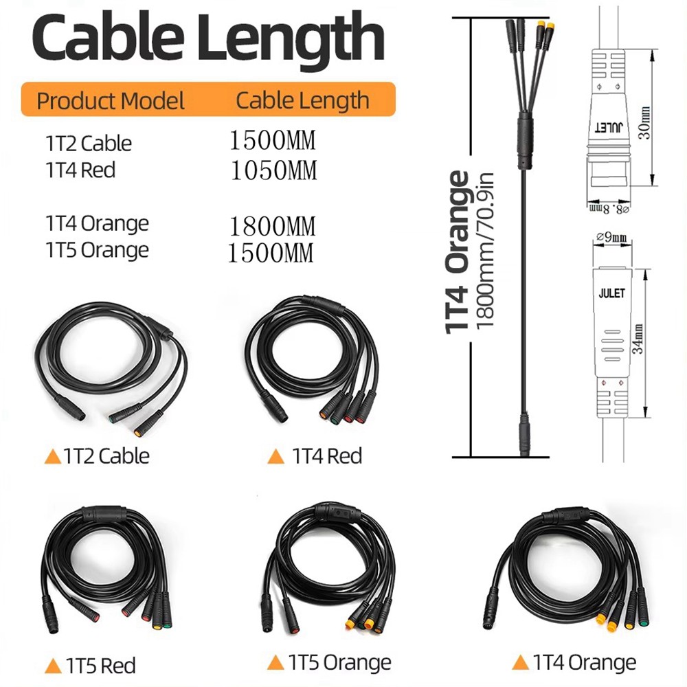 1T2/1T4/1T5 Julet E-bike Waterproof Connecting cable Controller Light Cable NEW