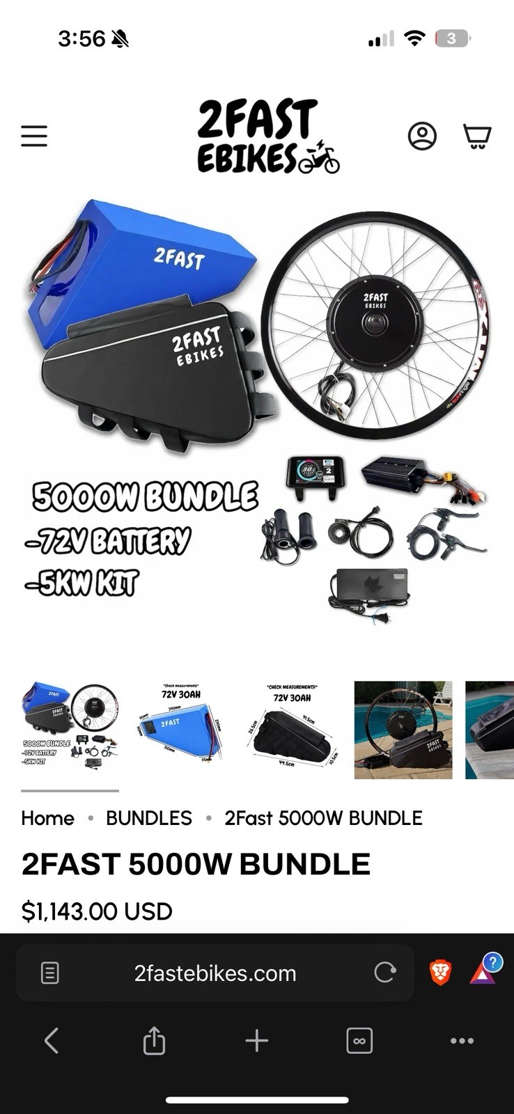 2Fast Ebikes 5000W E-Bike Conversion Kit 72V 30Ah Li-Ion Battery Controller Set