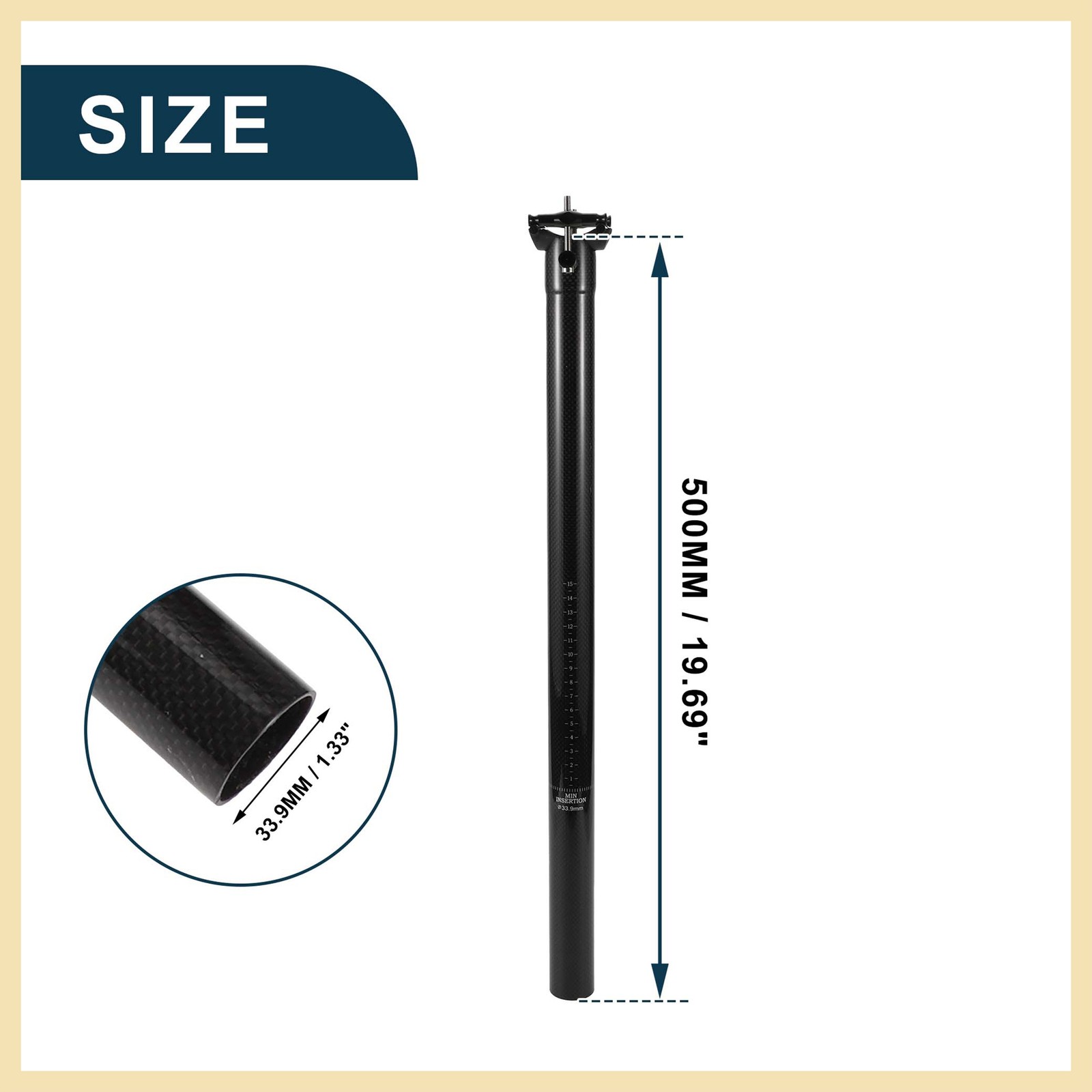 Bike Suspension Seatpost 33.9x500mm Saddle Post Seat Gloss Black