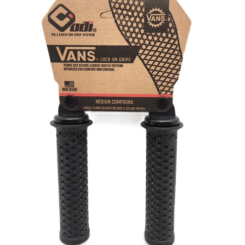 ODI Vans V2.1 Black Lock-On 135mm Bicycle Grips Waffle Pattern Medium Compound