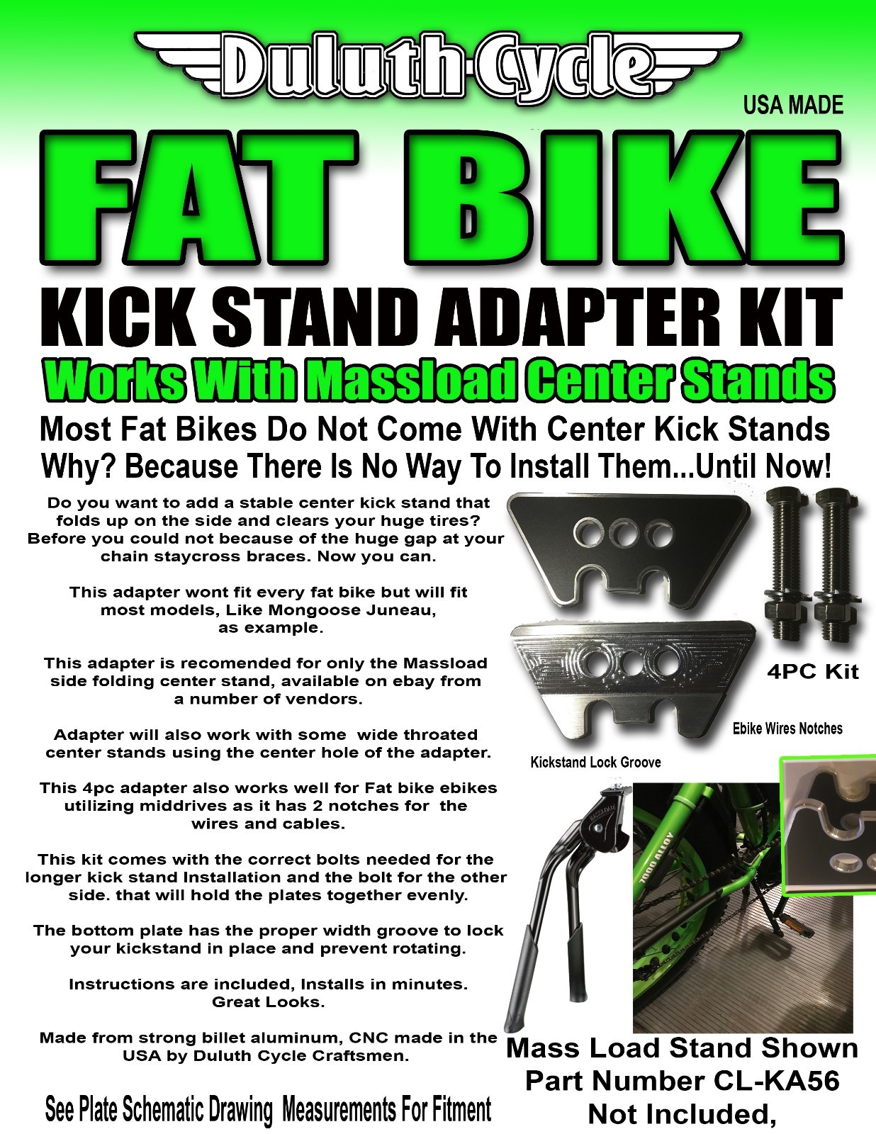Fat Bike Kickstand Adapter, Fits Fat Tire Bikes, Add a Center Stand