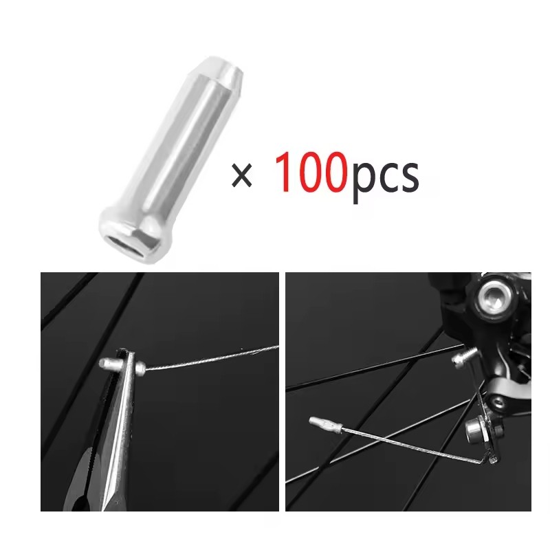 100 Bike Cable End Cap Silver Brake Shifter Wire Crimp Mountain Bicycle Aluminum