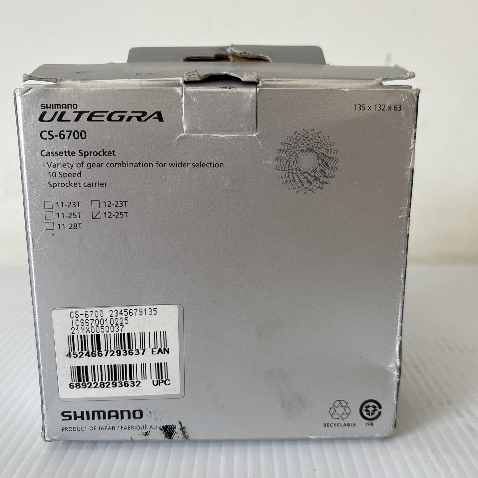 Shimano Ultegra CS-6700 12-25T 10-Speed Silver Bike Cassette – New