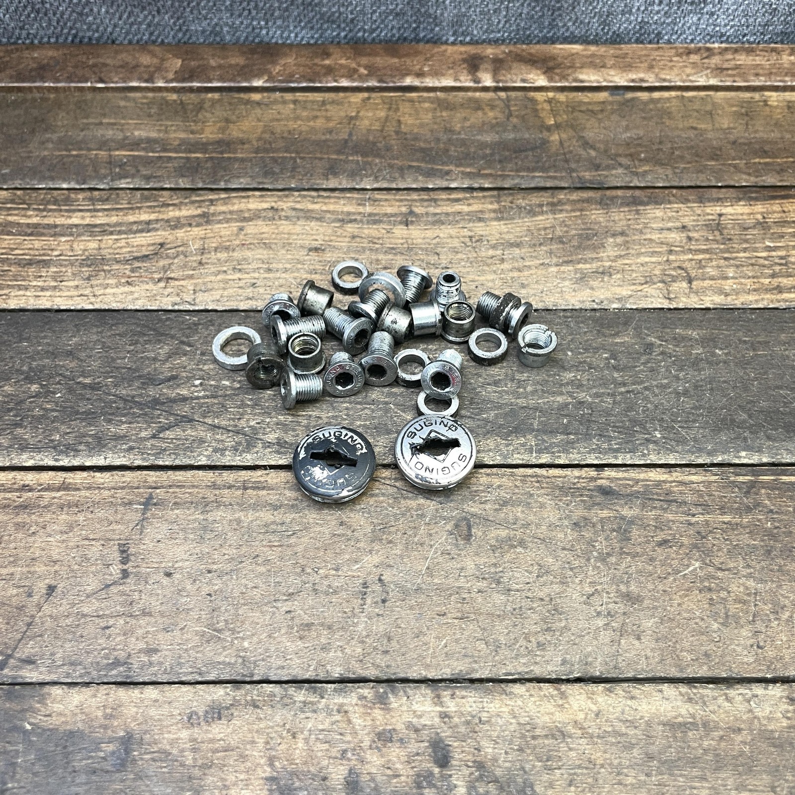 Vintage Sugino Triple Chainring Bolts Nuts Washers Dust Caps Lot Silver