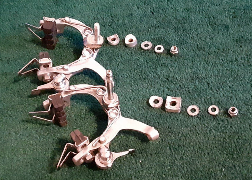 Used Campagnolo 1972 Record Brakes, Front & Rear, Standard, Adj. Screw, Pads