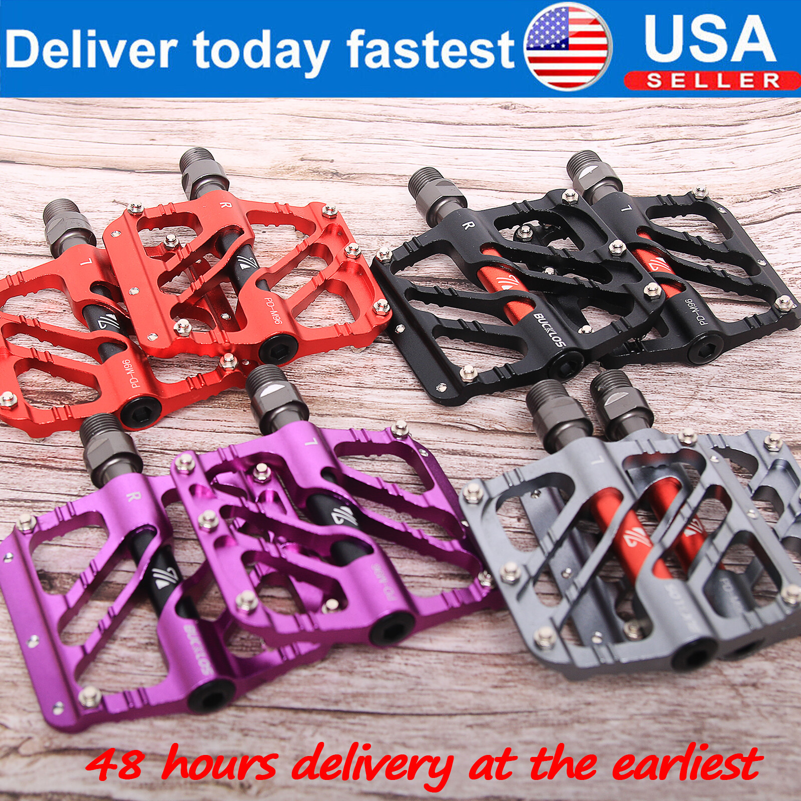 MTB ATB Bicycle Pedal 3 Bearings 9/16” Flat/Platform Pedals Fit Shimano Aluminum