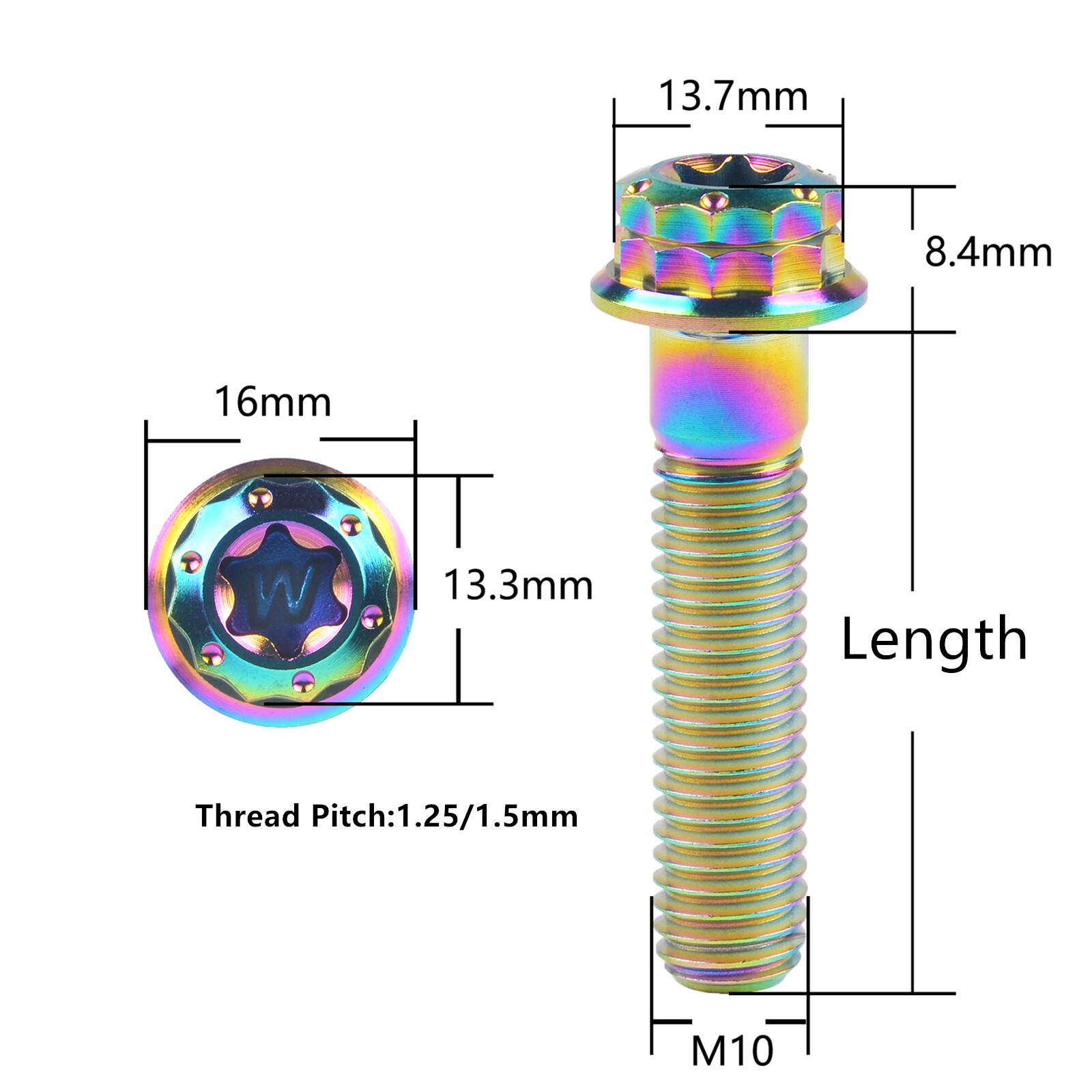 M10 Titanium Bolt M8 Flange 12-Point Torx Screw 20 25 30 35 40 45 50 55 60-70mm