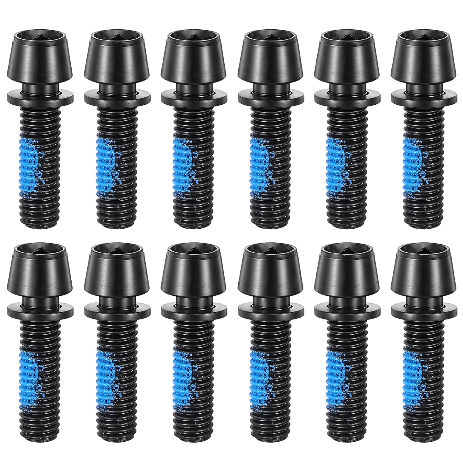 12PCS M5x18mm Steel Allen Hex Bicycle Stem Bolts w/ Washers Black