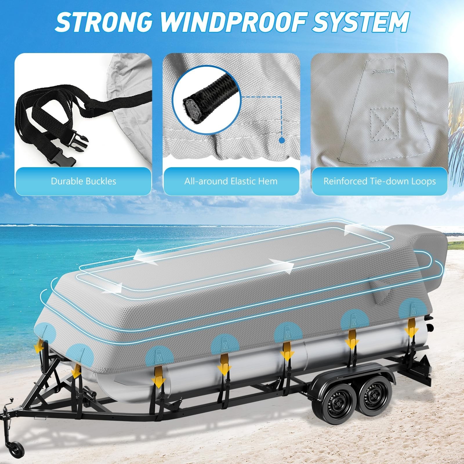 Heavy Duty Pontoon Boat Cover 1200D Covers for Pontoon 17-20ft Waterproof Cub…