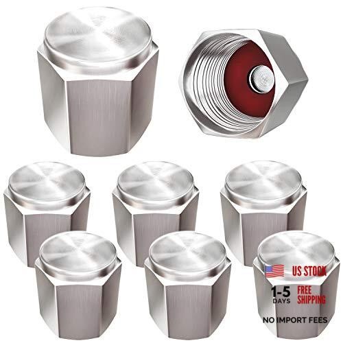 Brass (8 Pack) Tire Valve Caps Silver, Premium Metal Rubber Seal Tire Valve