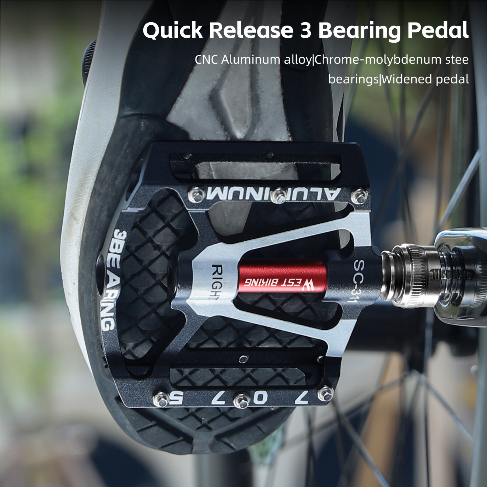 WEST BIKING Bike Pedals Quick Release Waterproof 3 Bearings Non-slip Pedals