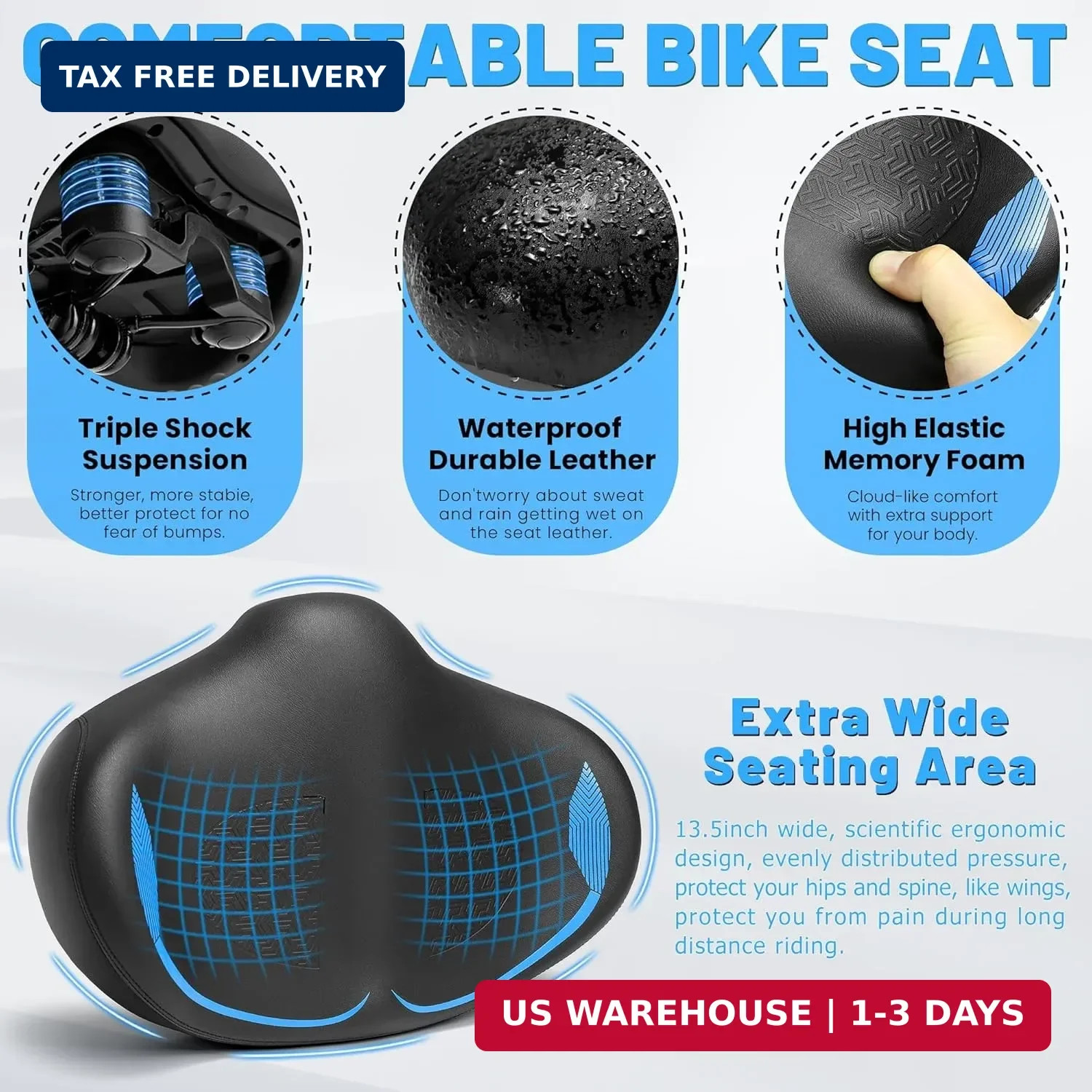 CDYWD Noseless Oversized Bike Seat for Men Women Comfort, Extra Wide Padded Bicy