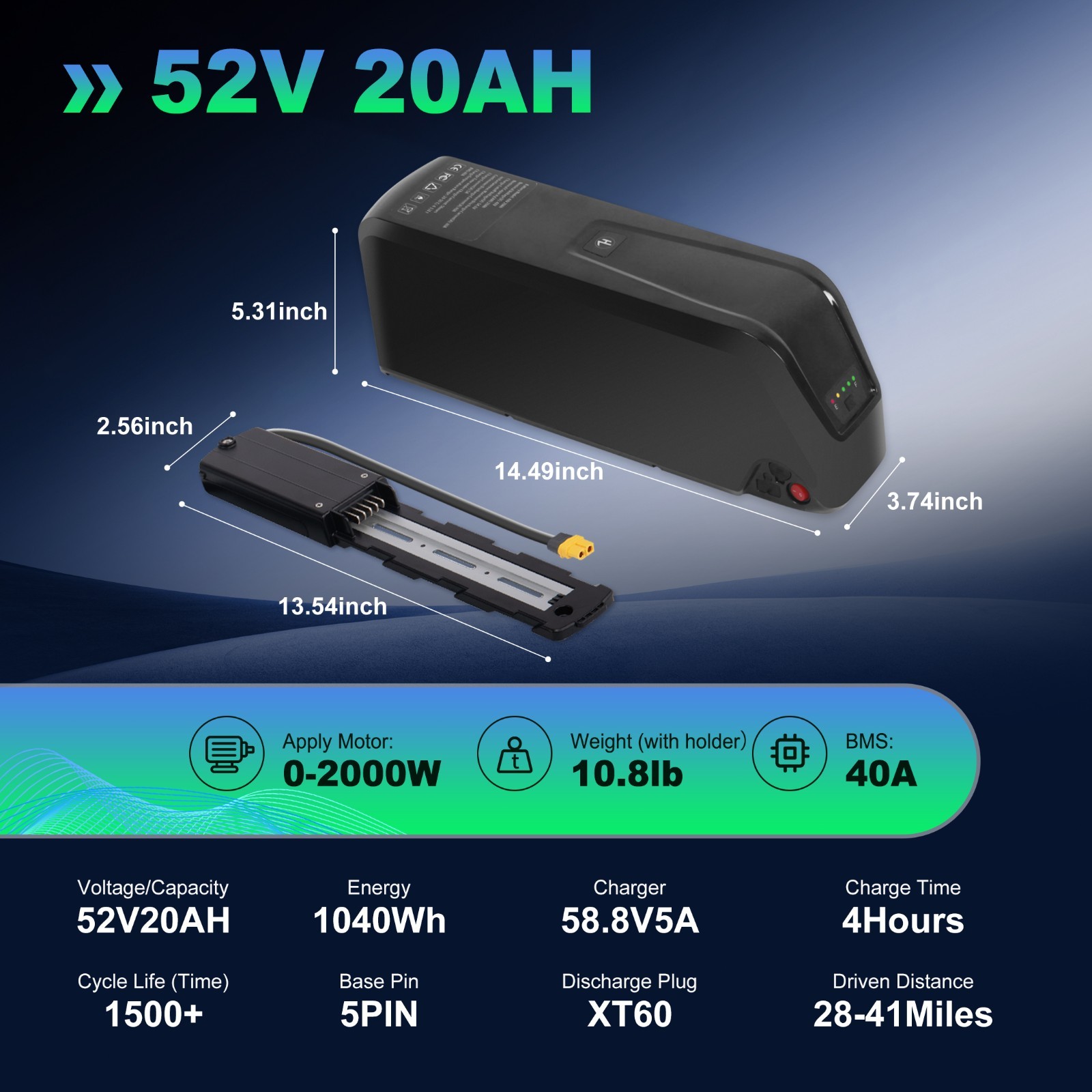 36V 48V 52V 20AH battery