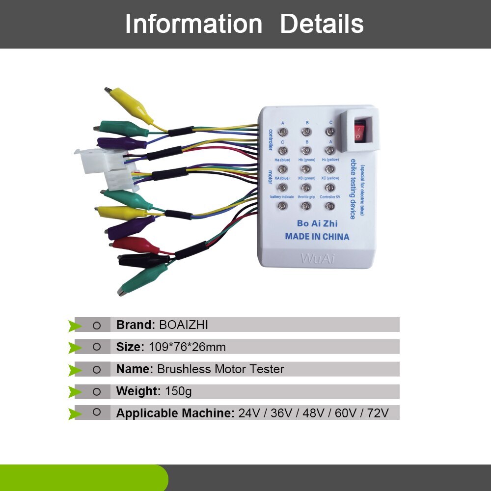 24-72V Electric Bike Brushless Motor Controller Tester for E-bike Accessories