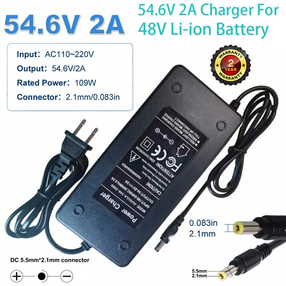 42/54.6V 2A/5A Adapter Charger 36/48V Lithium Battery with 5.5mm*2.1mm DC Plug
