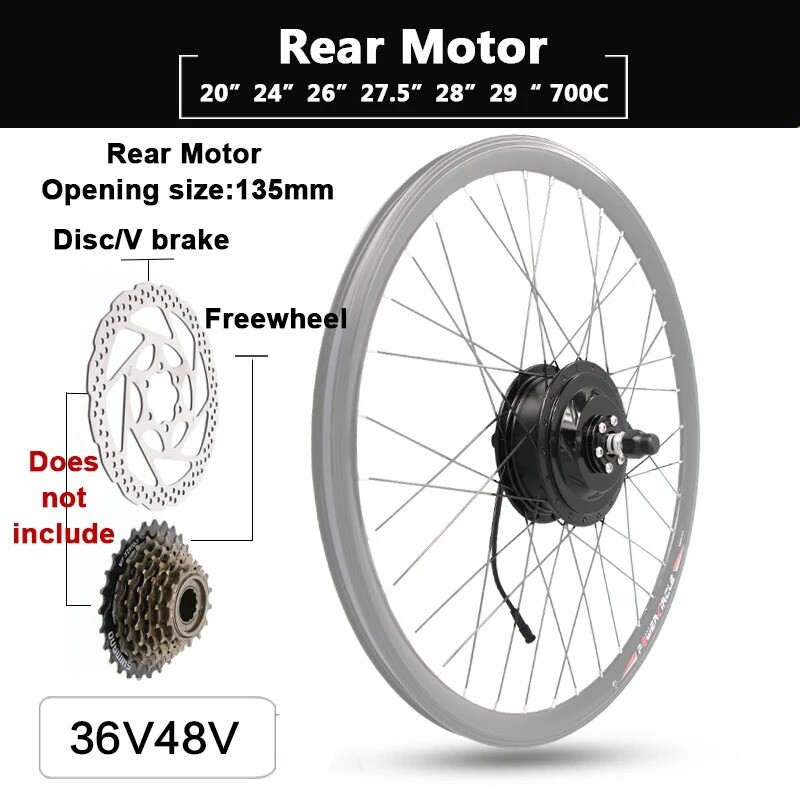 36V/48V 250W/350W/500W MTB E-bike Front/Rear Brushless Gear Hub High Speed Motor
