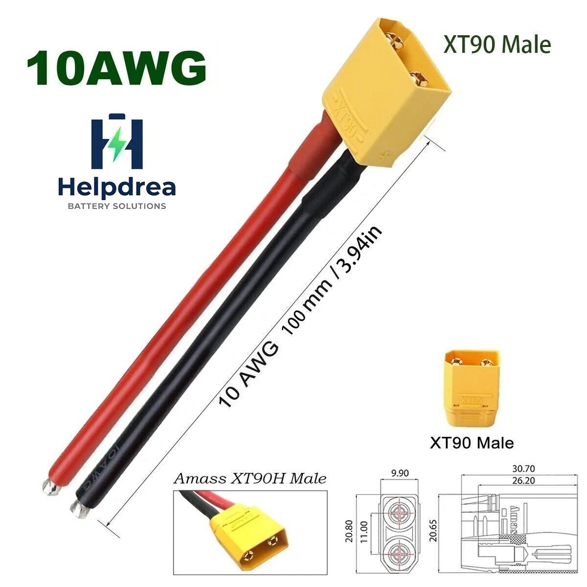 XT90 Male Lugs 10AWG 10cm Cable emergency DC Power supply battery Ebike Battery