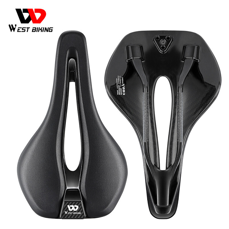 WEST BIKING PU Leather Carbon Fiber Bike Saddle T700 Hollow Bicycle Saddle