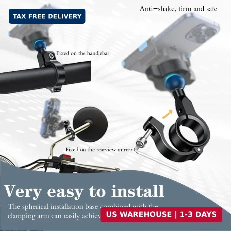 Aluminum Handlebar Base Mount with 17mm Ball Head Adapter for Round Rail Diamete