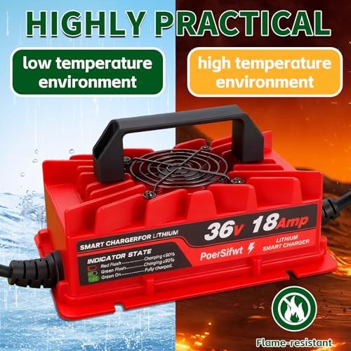 43.8V 18A Lithium Battery Charger, IP65 Waterproof, for 36V (38.4V) LiFePO4 Red