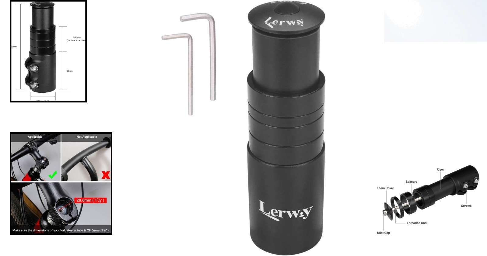 Adjustable Bike Stem Riser Extender in Black – Lightweight Aluminum Design