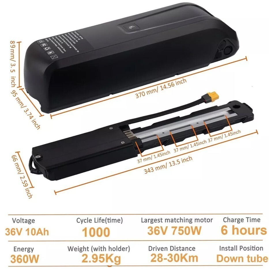 36V Ebike Battery, 4-Pin 10Ah Hailong Electric Bike Bicycle Lithium Battery 30A
