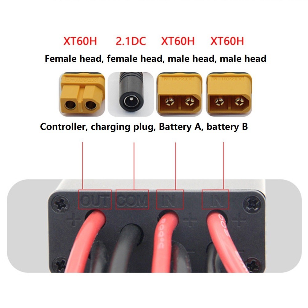 Dual Battery Connection Adapter with Charging for port for 12V 72V 20A For Ebike