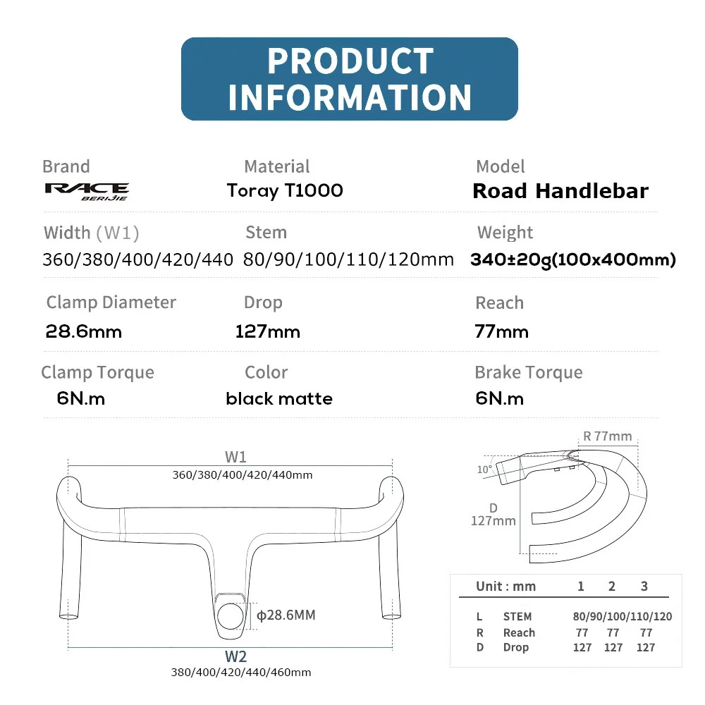 Road Bike All Carbon Integrated Self-propelled Clamp Diameter 28.6mm 80-120mm