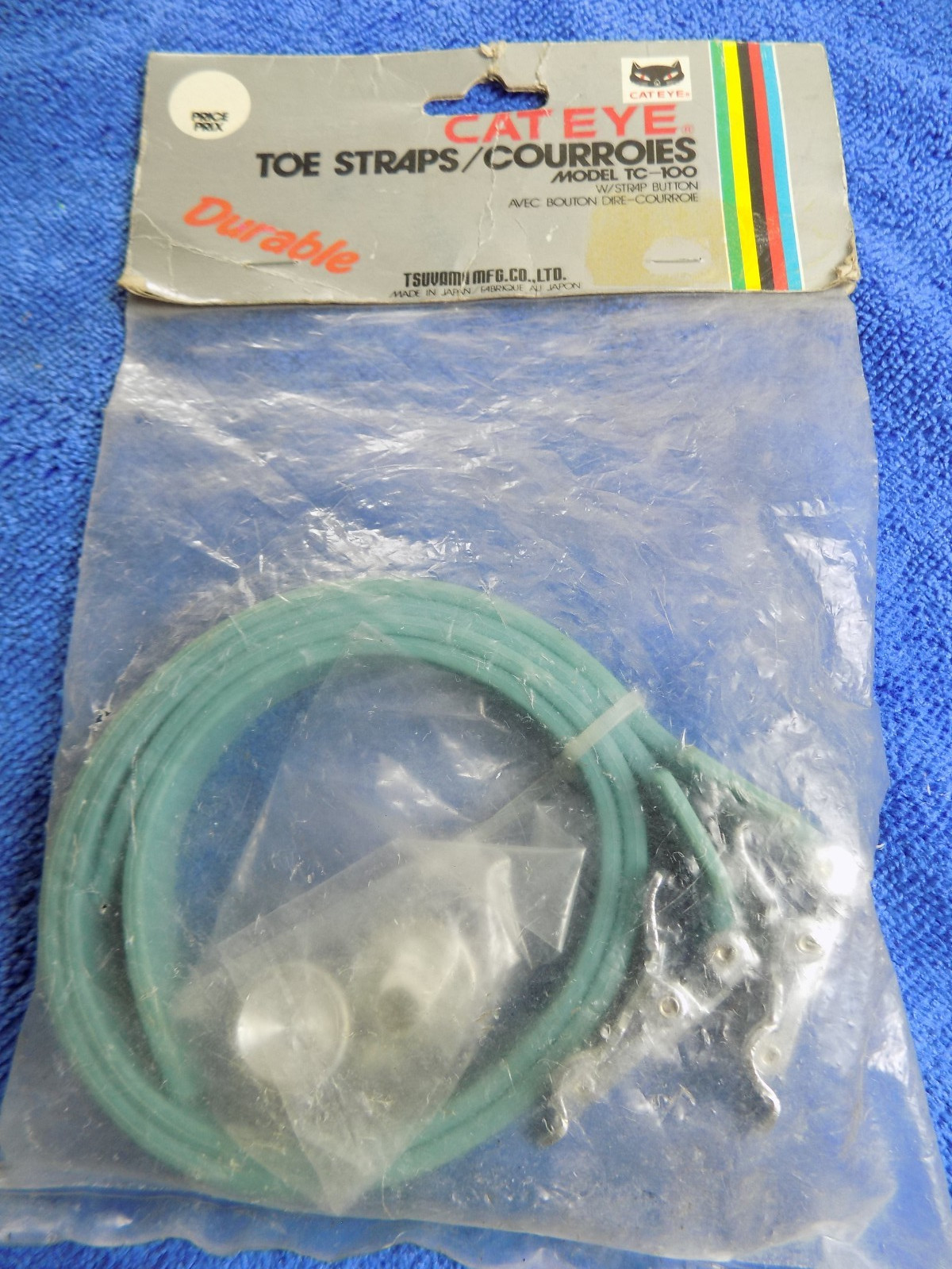 VINTAGE NEW IN PACKAGE CATEYE TSUYAMA TOE STRAPS W/BUTTONS TC-100 BLUE JAPAN