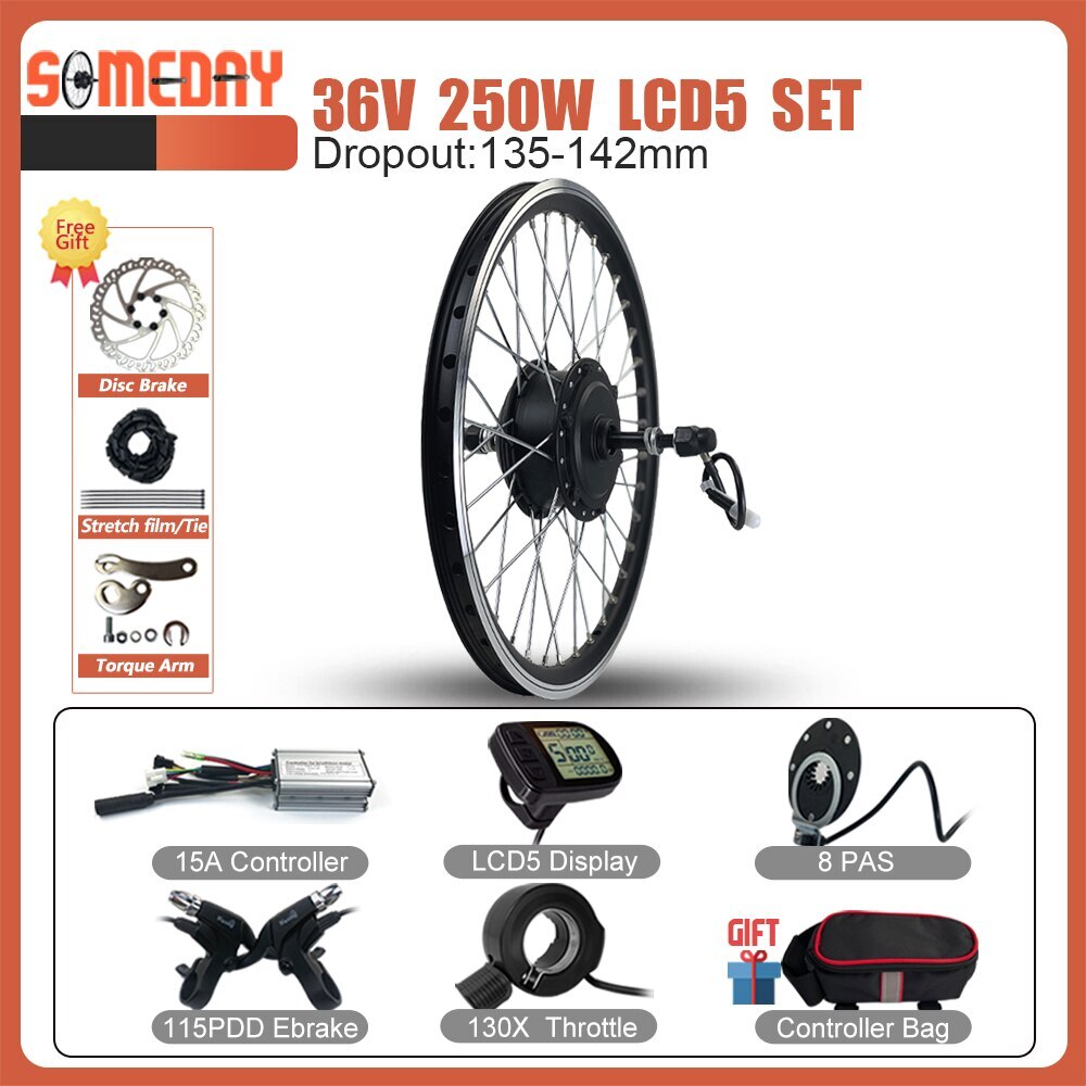 36V 48V 250W E-Bike Conversion Kit Rear Rotate Wheel Hub Motor 16-29inch/700C