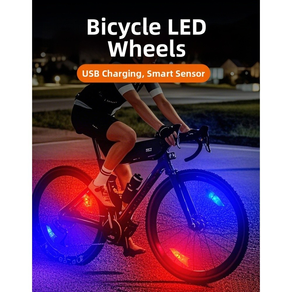USB Rechargeable Spoke Wheel LED Lights for Mountain Bike Night Safety