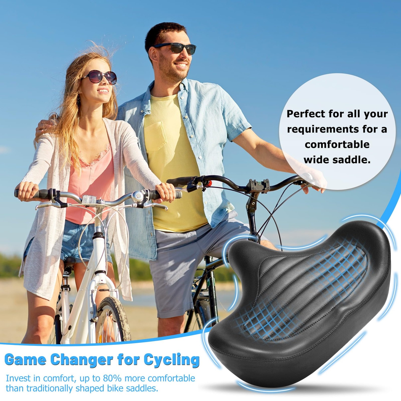 CDYWD Oversized Bike Seat for Men & Women Comfort, Extra Wide Bicycle Seat Cu…