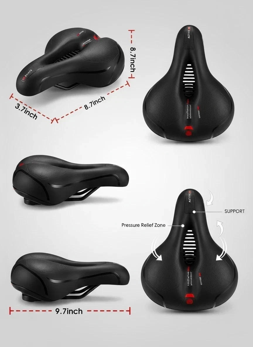Extra Wide Big Bum Bike Bicycle Saddle Seat Gel Cushion Sporty Soft Comfort Pad