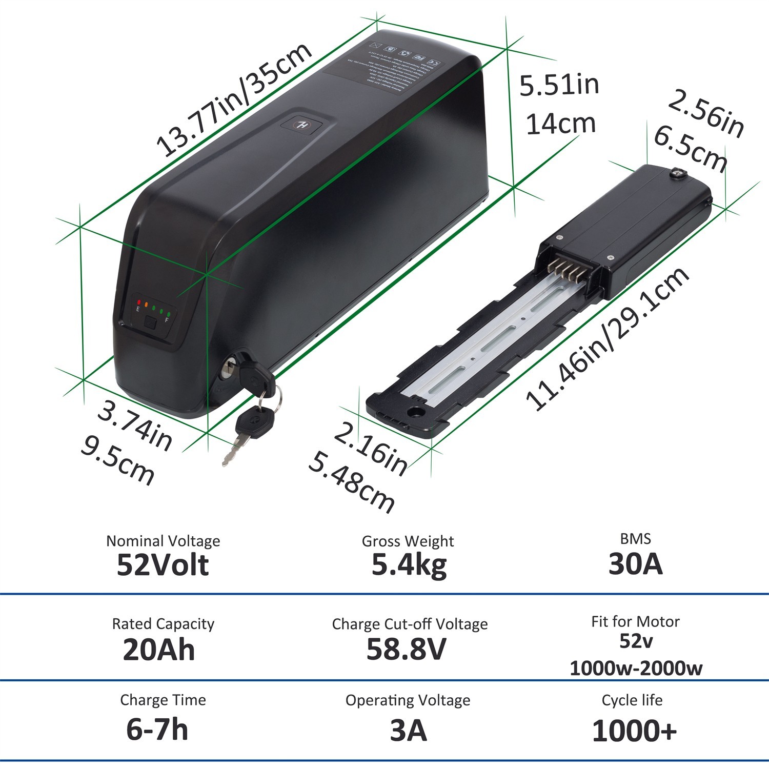 4PIN/5PIN 52V 48V 36V 10/15/20Ah 200W-2000W Electric Bicycle Lithium Battery