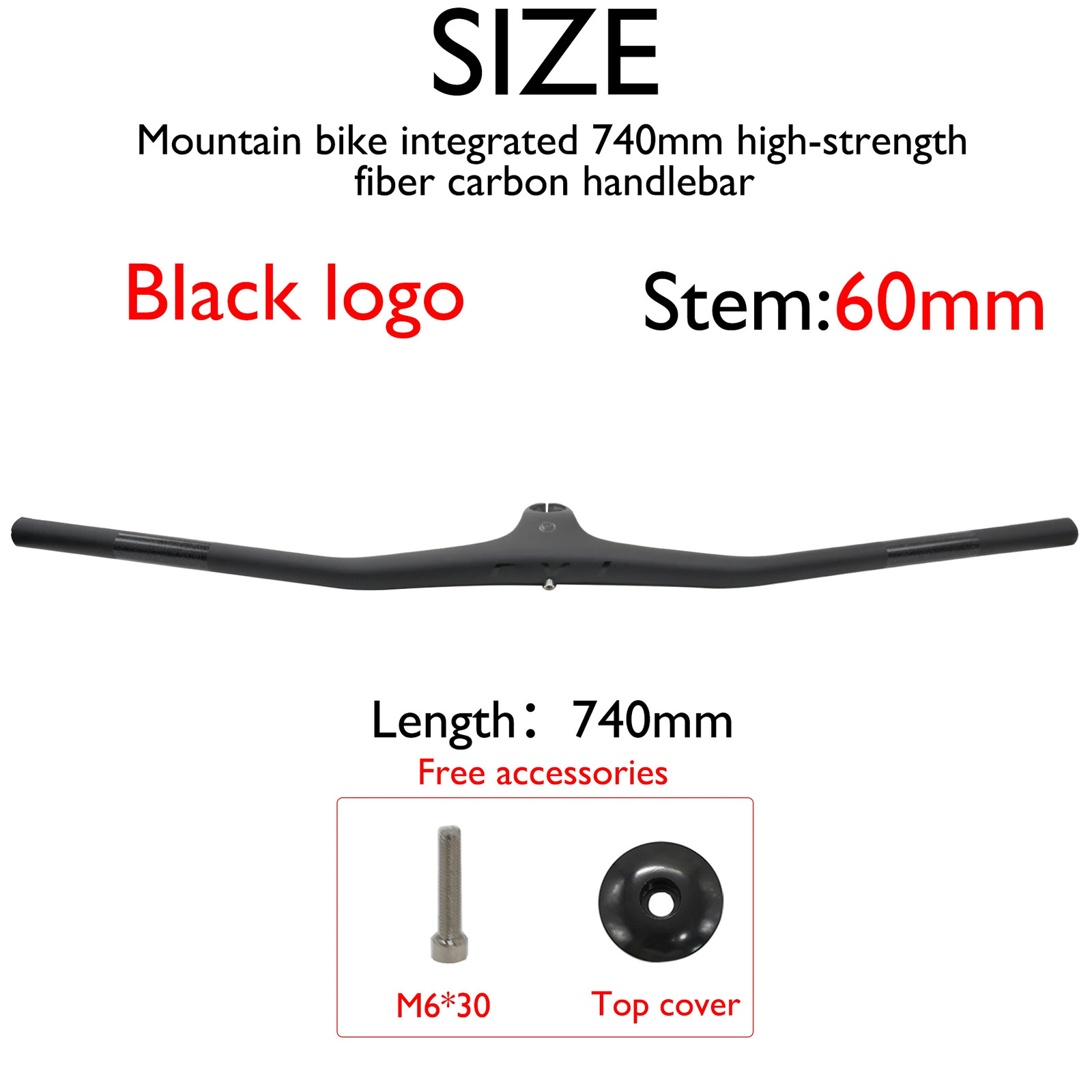 Light Weight Carbon Fiber Integrated MTB Bicycle Handlebar 28.6mm 740mm