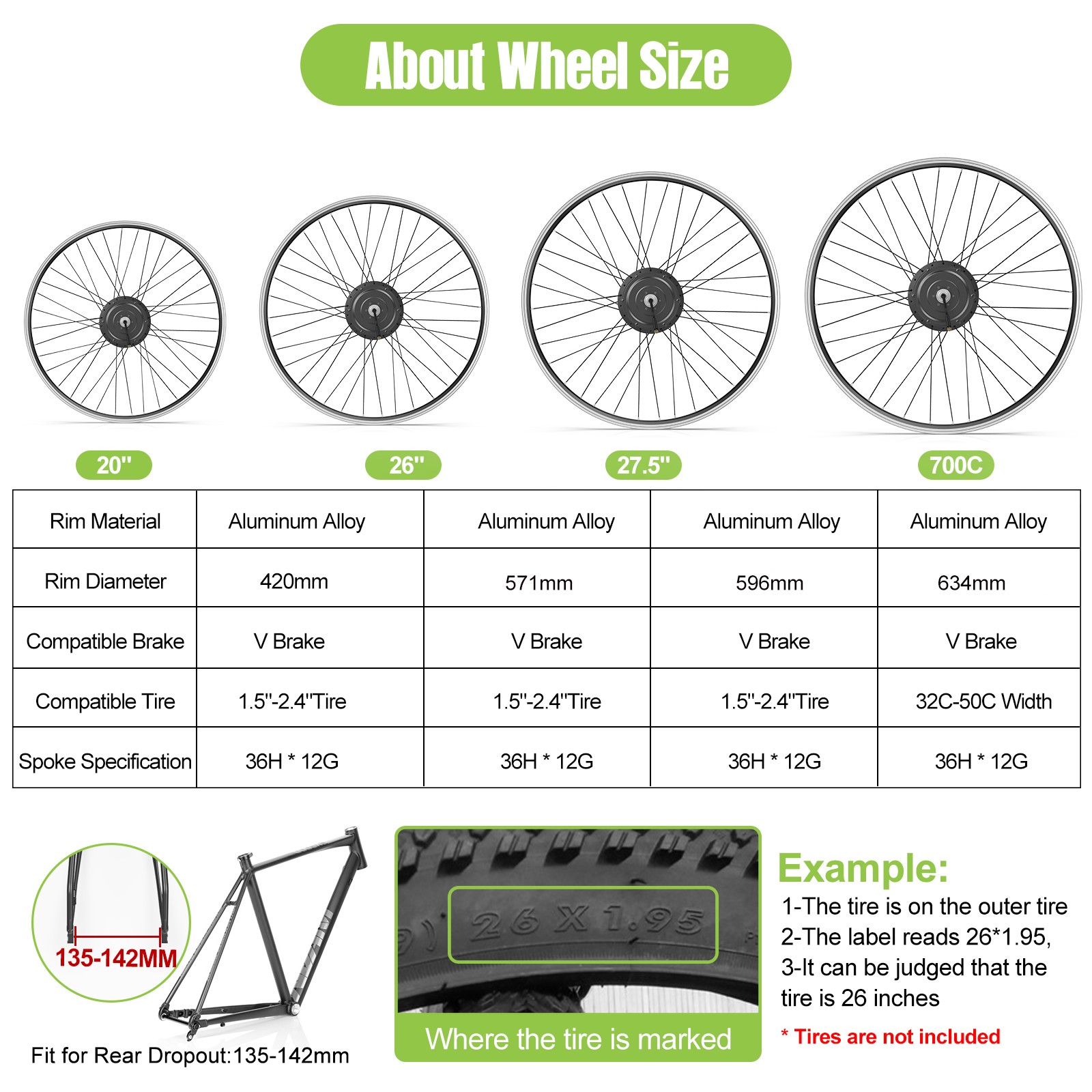 48V500W Bafang Rear Wheel Hub Motor 20» 27.5″26″20″700C EBike Conversion Kit