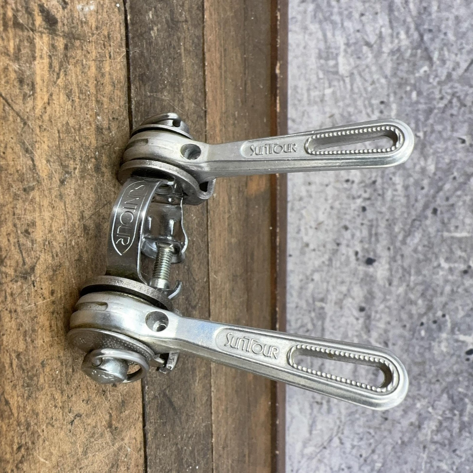 Vintage SunTour Downtube Friction Shifter Set Cyclone Superbe Clamp Japan Silver