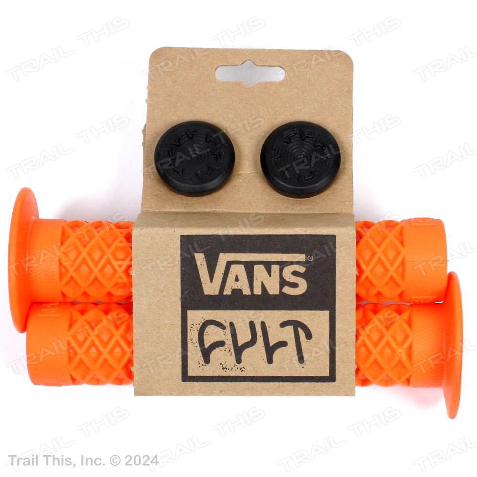Cult X Vans FLANGED BMX Bike Grips w/ End Plugs Waffle Pattern 143mm – ORANGE