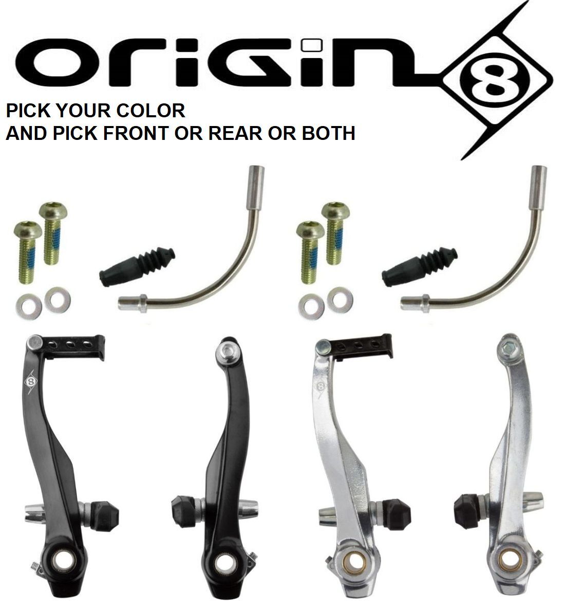 Origin8 Classic V-Brake MT Bike Hybrid Black/ Silver Front/ Rear/Set fit Shimano