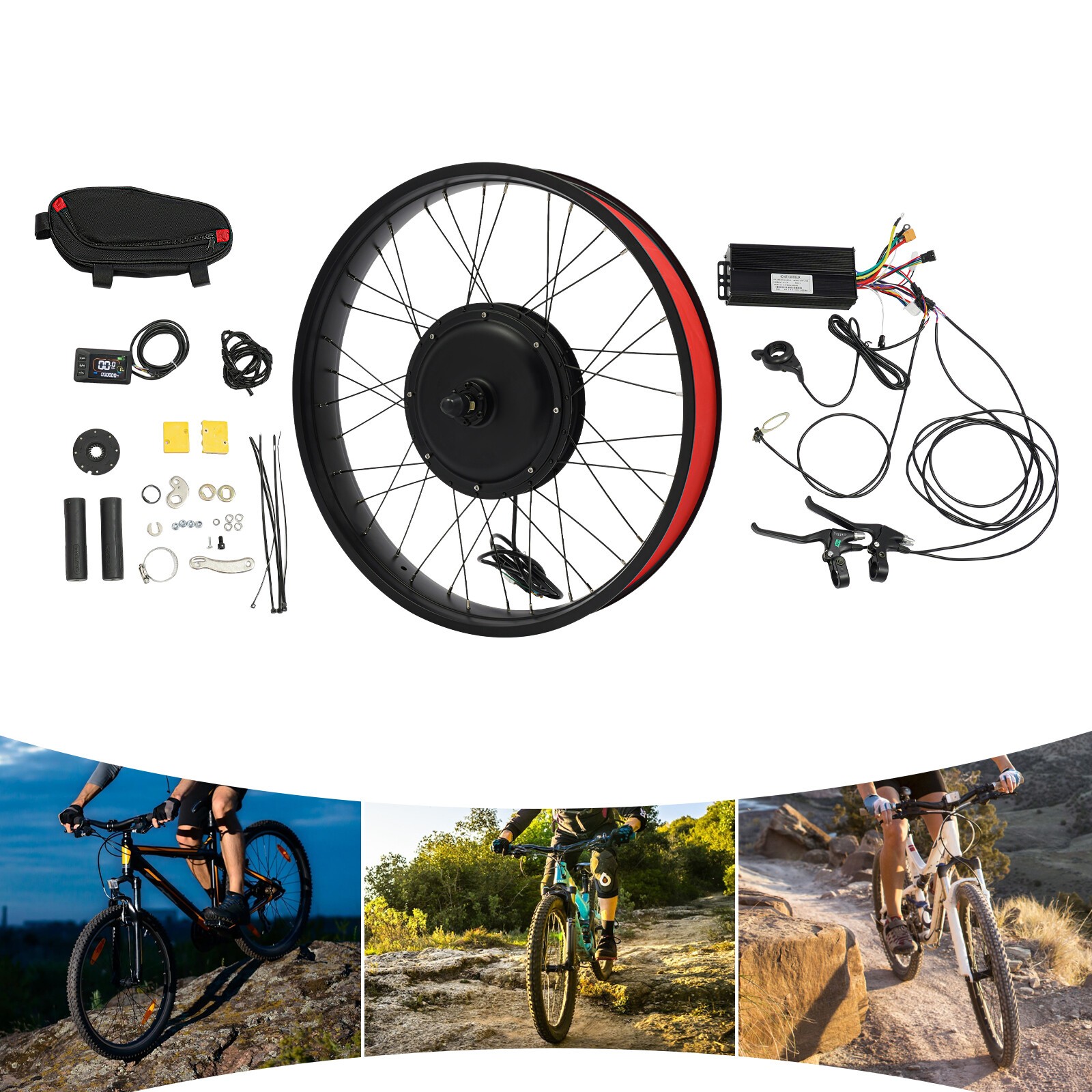 26″ 48V Electric Bicycle Front Wheel Hub Motor LCD E-Bike Conversion Kit 1500W