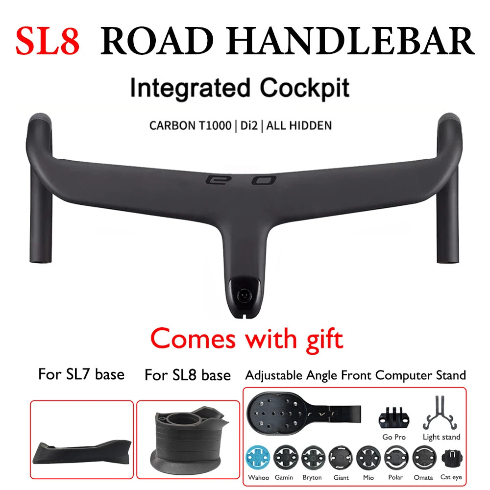 Road Bike Carbon Fiber Integrated Handlebars Internal Wiring 28.6mm 380-440mm