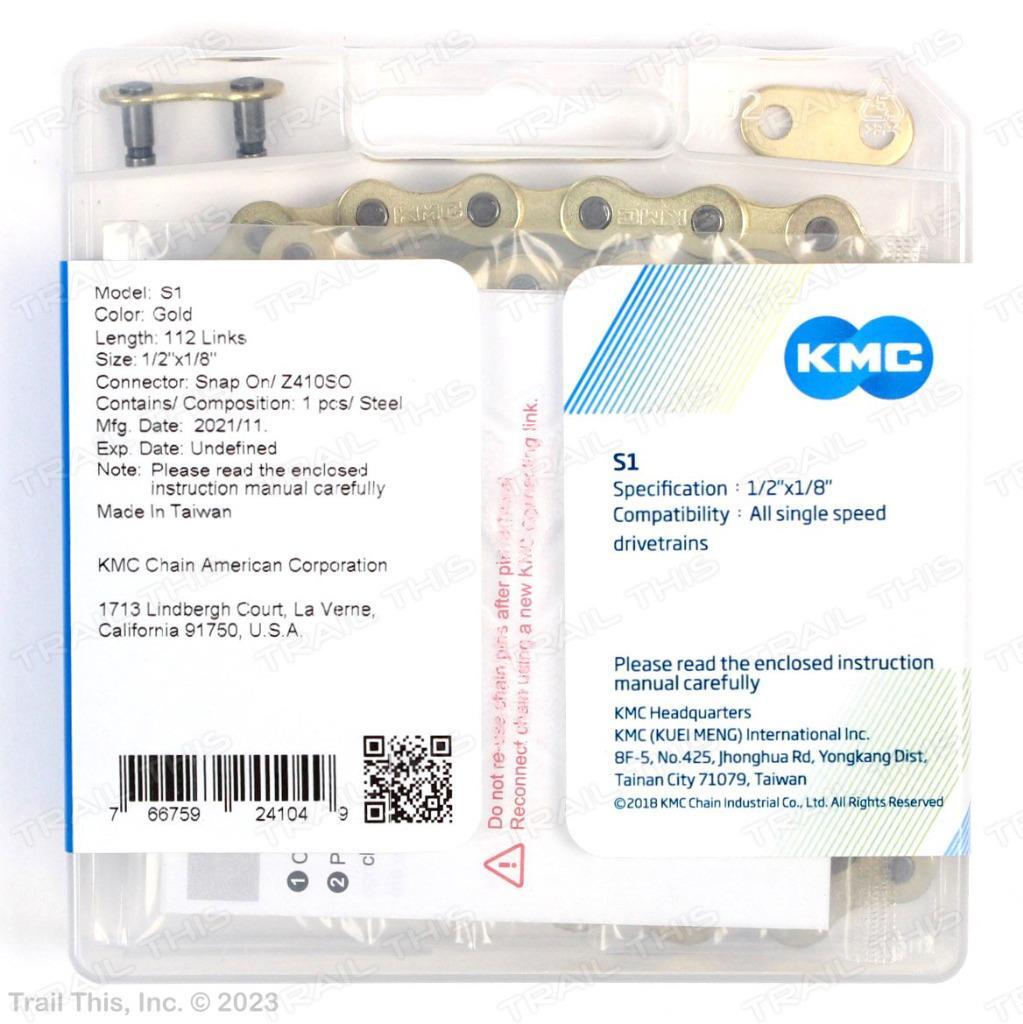 KMC S1 Gold 1/8″ Single-Speed 112L BMX Cruiser Fixed Bicycle Chain 112-Link