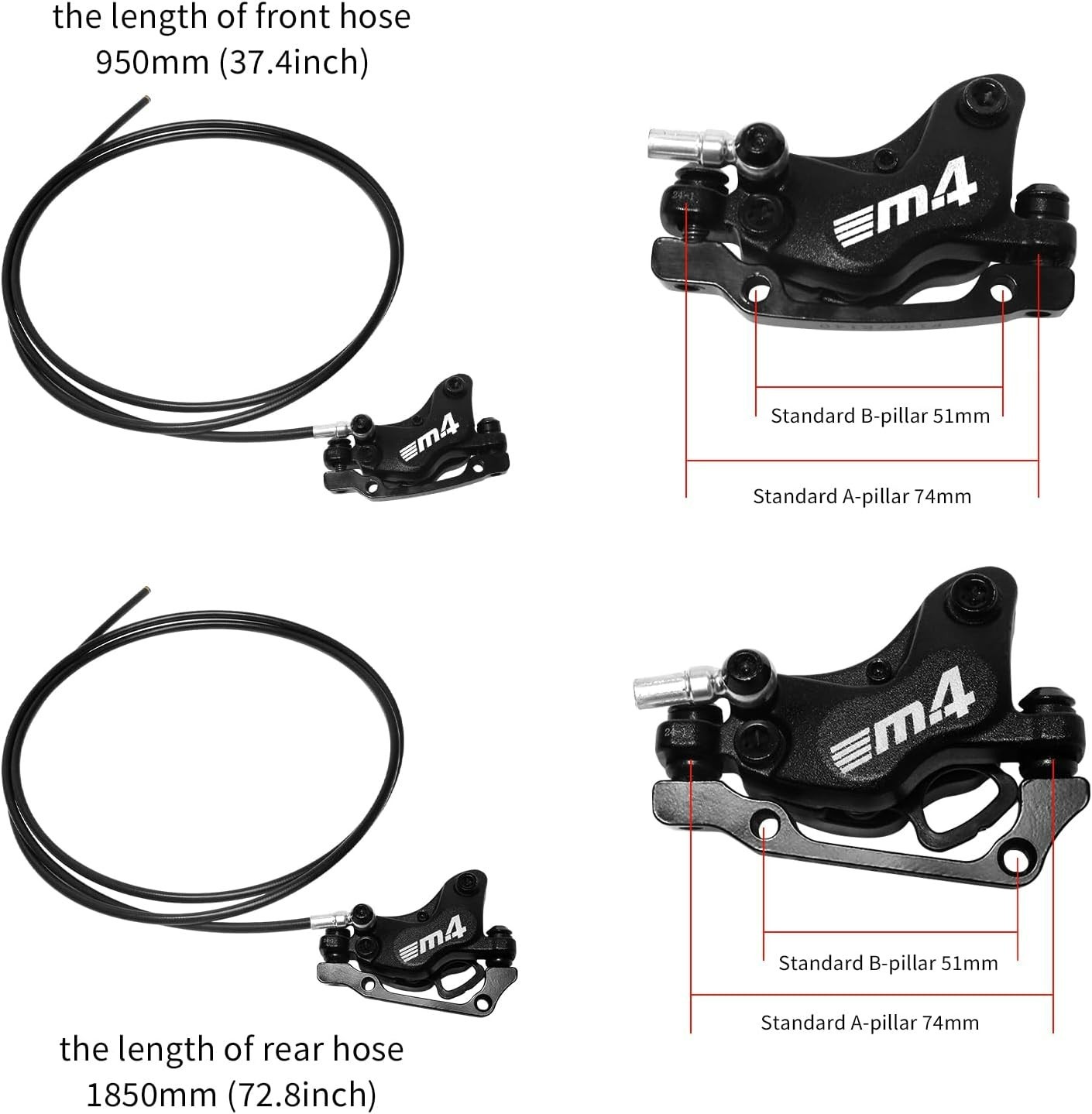 ZTZ 4-Piston eBike Hydraulic Brake Set,2-PIN Power-Off Hydraulic Disc Brake for