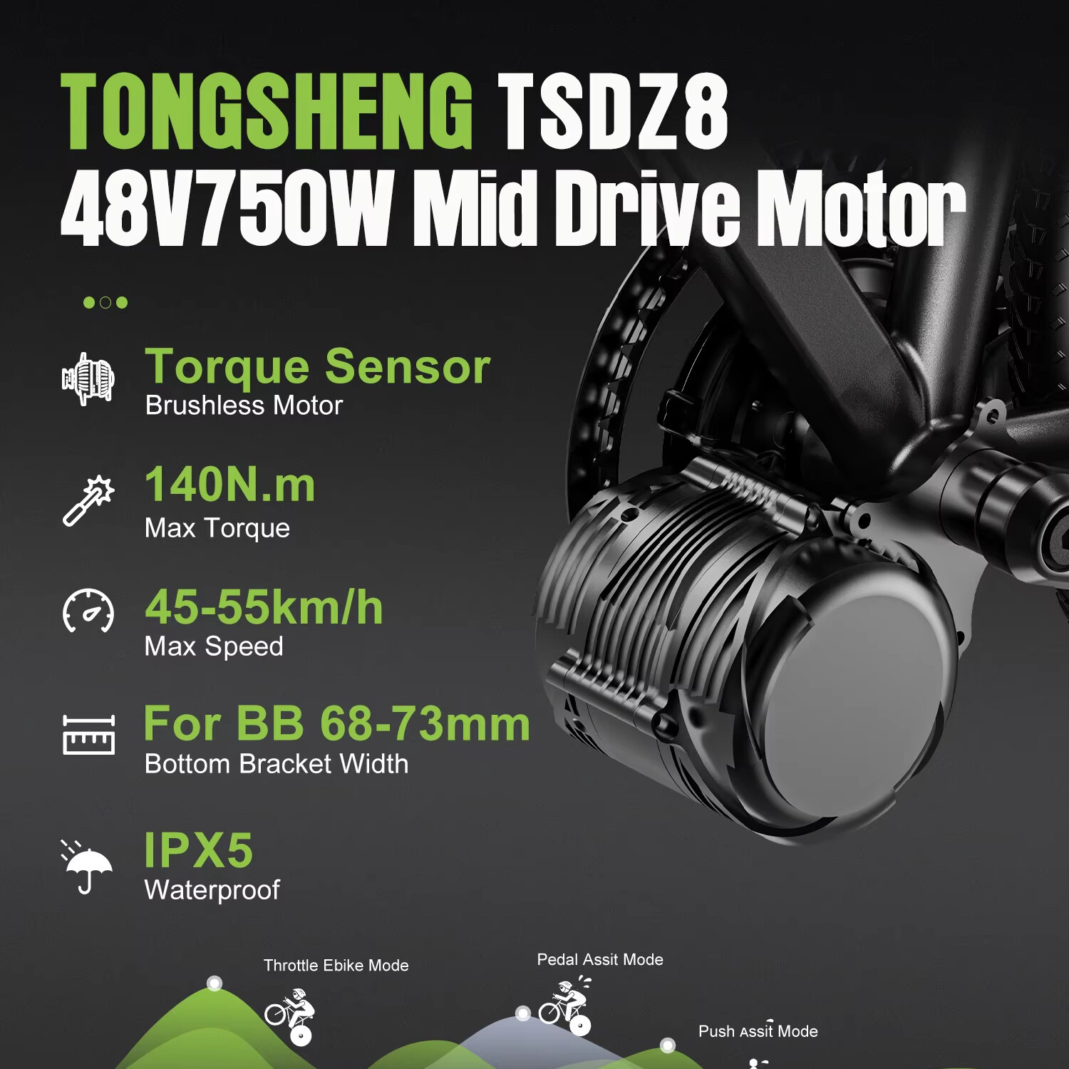 Tongsheng 48V 750W Mid Drive Motor Torque Sensor Electric Bike Conversion Kit US