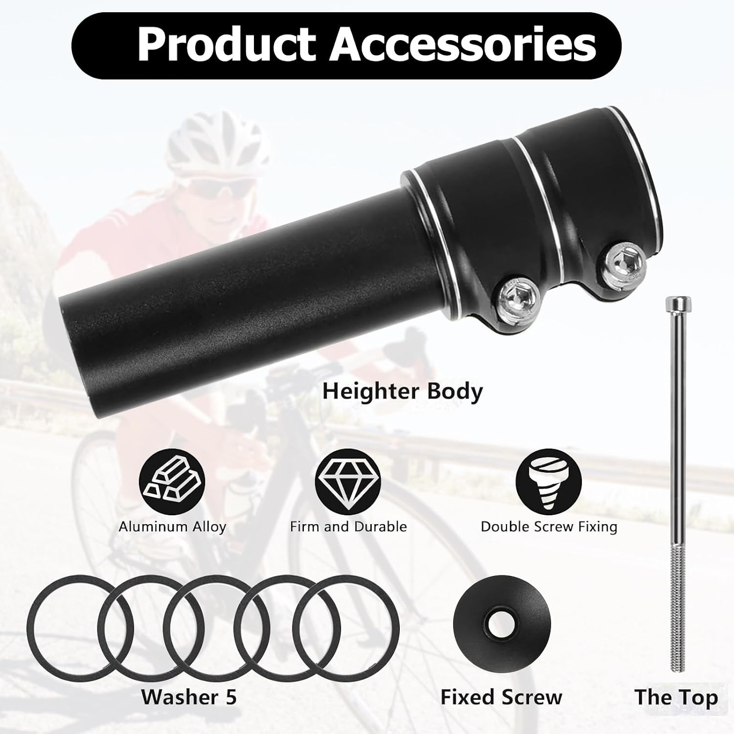 Adjustable Aluminum Bike Handlebar Riser Stem Extension 28.6mm 6mm Bike Fork