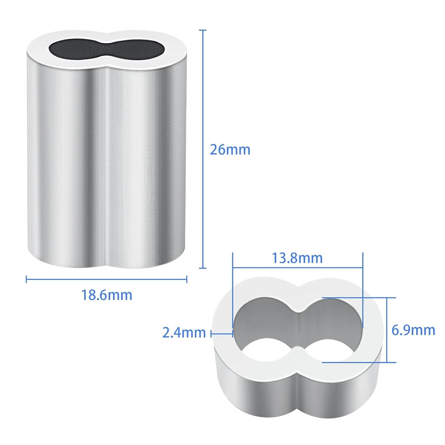 Aluminum Crimping Loop Sleeves 1/4 inch 6mm Cable Ferrule Wire Rope 30pcs