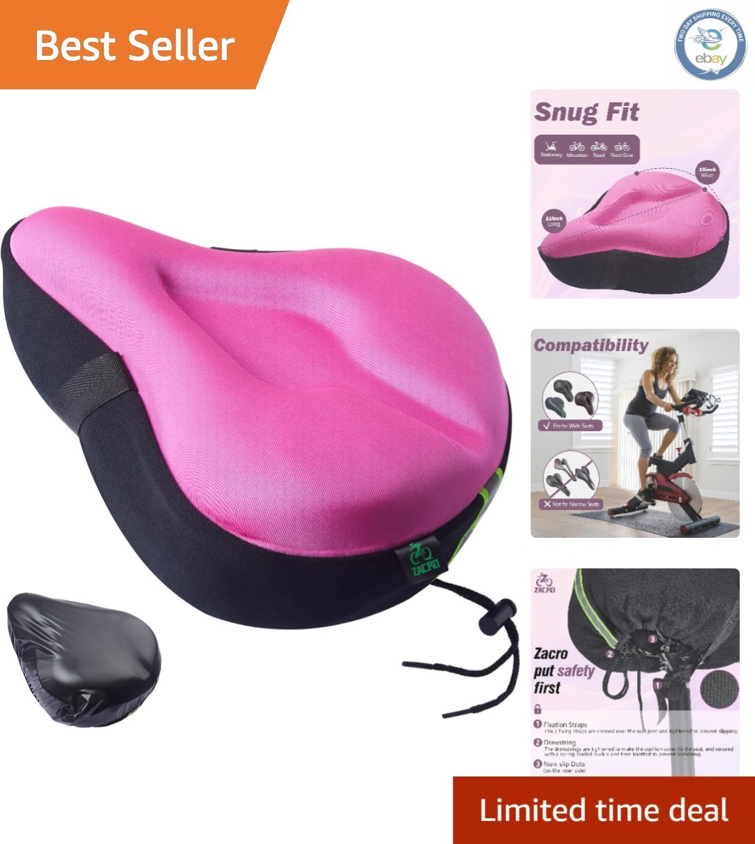 Large Gel Padded Bike Seat Cover – Compatible with Peloton & Mountain Bikes