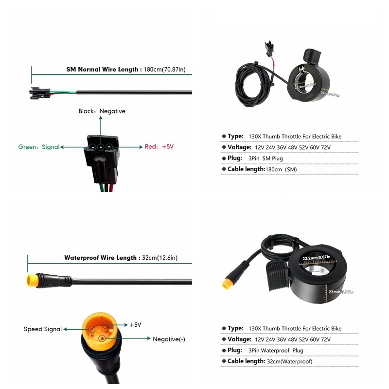 3 Pin Ebike Thumb Throttle 130X Left/Right Universal Bicycle Conversion Replace