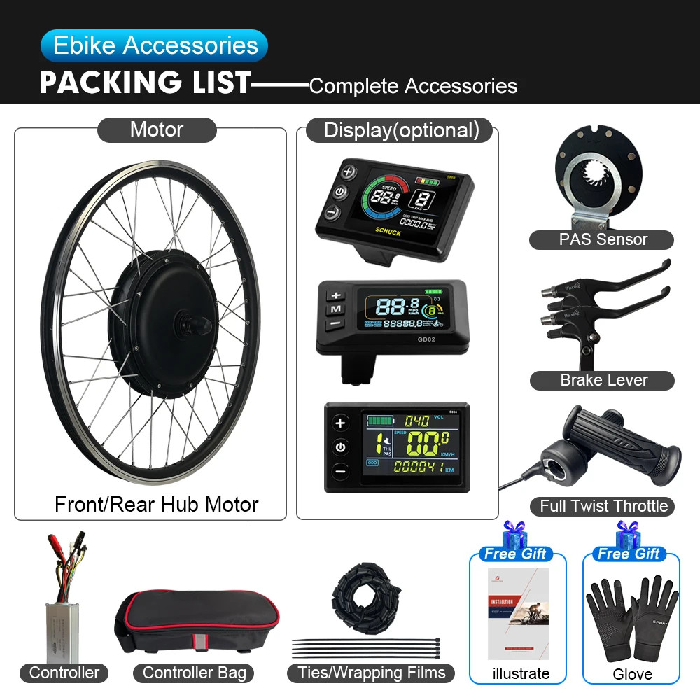 36V 48V 500W MTB Electric Bicycle Front Rear Brushless Gearless Hub Motor Wheel
