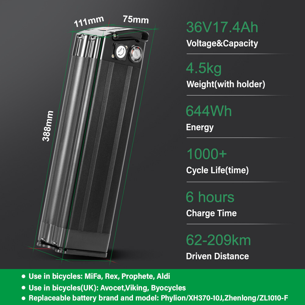 Electric Bike Battery 36V 17.4Ah Silverfish Lithium Ebike Battery 200W-900W